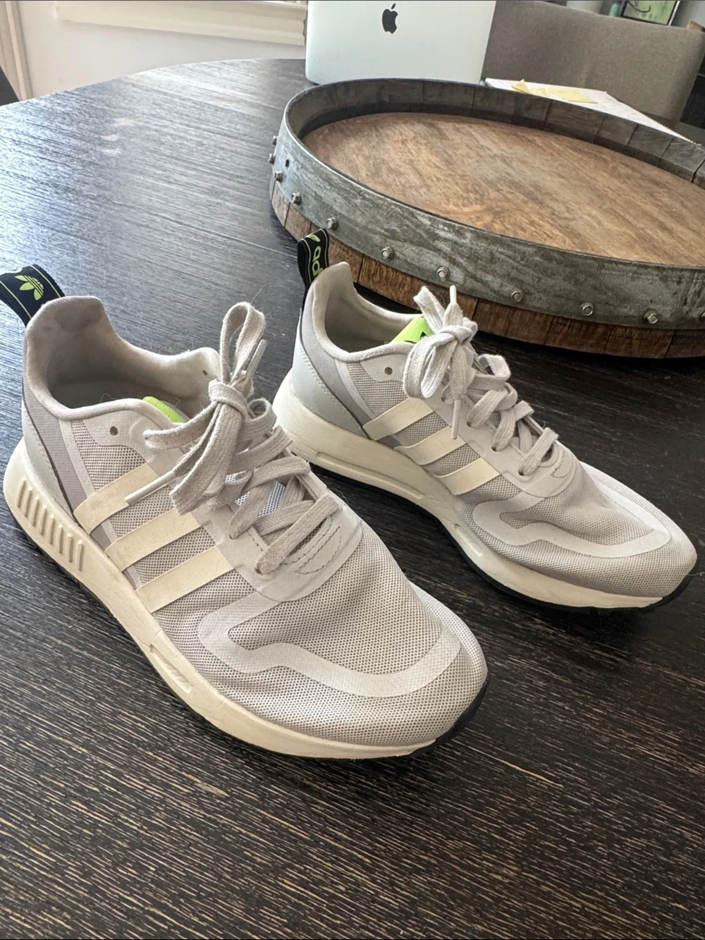 adidas women’s / girls Light Gray Mesh Sneakers with Subtle Neon Accent